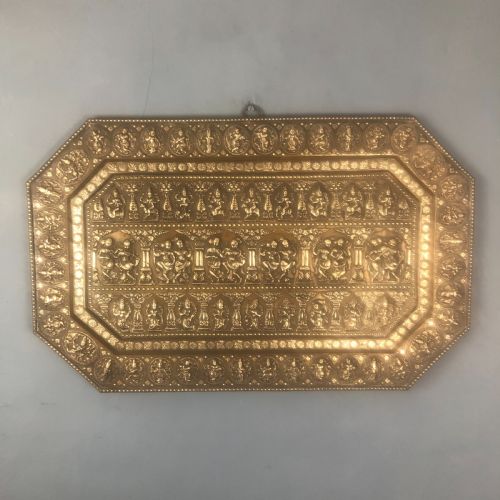 A Fine Quality Southern Indian Cast Brass and Silver Inlaid Tray Depicting Scenes of Hindu Deities, Circa 1890