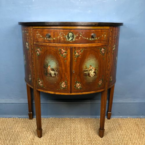 A Late Victorian Satinwood and Painted Demi Lune Commode Circa 1890