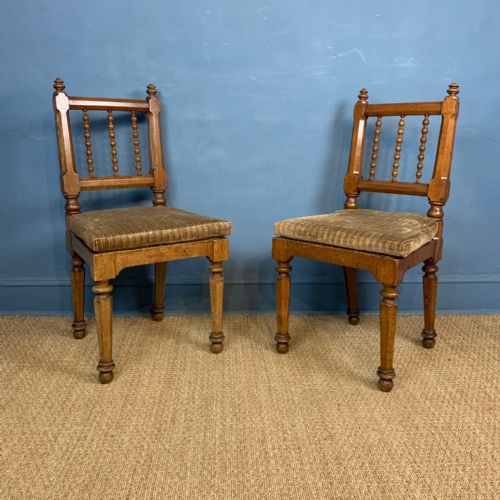 A Pair of Scottish Oak Bobbin Turned and Cane Seated Hall Chairs Circa 1870