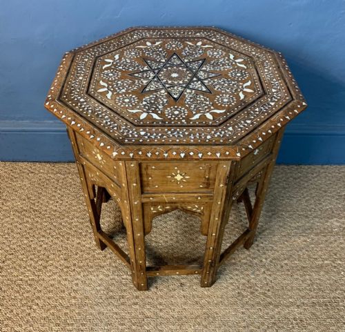 An Octagonal Hoshiarpur Bone Inlaid Shisham Table. Northern India Circa 1900
