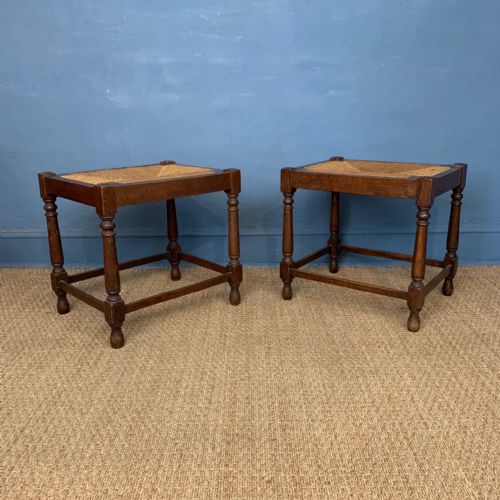 A Pair of Cotswolds School Oak Stools Circa 1920