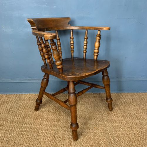 A Late 19th C Birch and Elm Smoker Bow Chair in Good Solid Condition