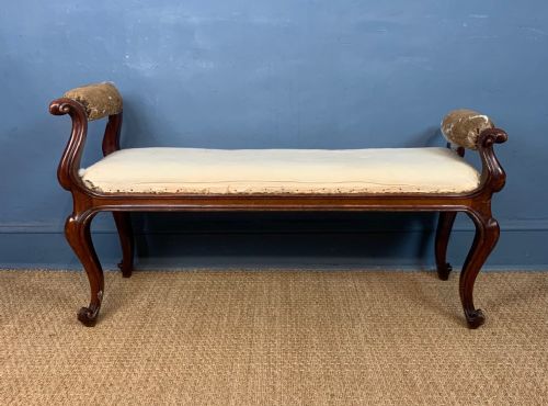 An Early Victorian Mahogany Scrolled Armed Window Seat Circa 1850