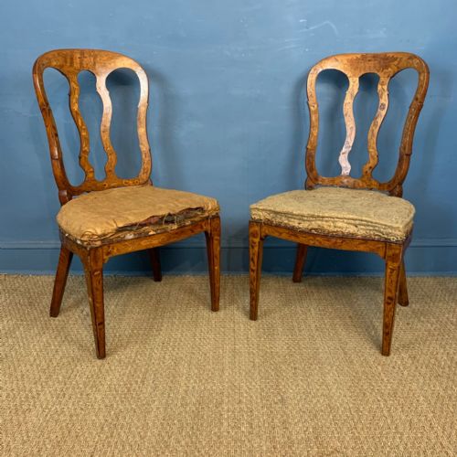 A Pair of Dutch Marquetry Side Chairs Circa 1800