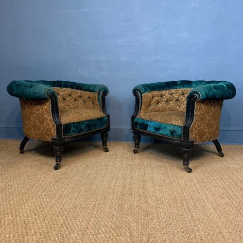 A Pair of Irish Aesthetic Movement Ebonised Tub Chairs Circa 1890