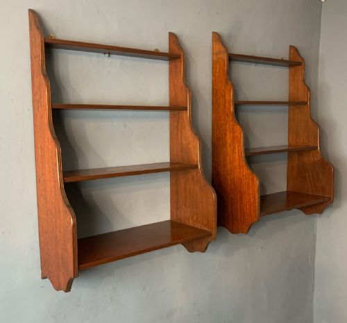 A Pair of Late 19th C Mahogany Hanging Shelves Circa 1900