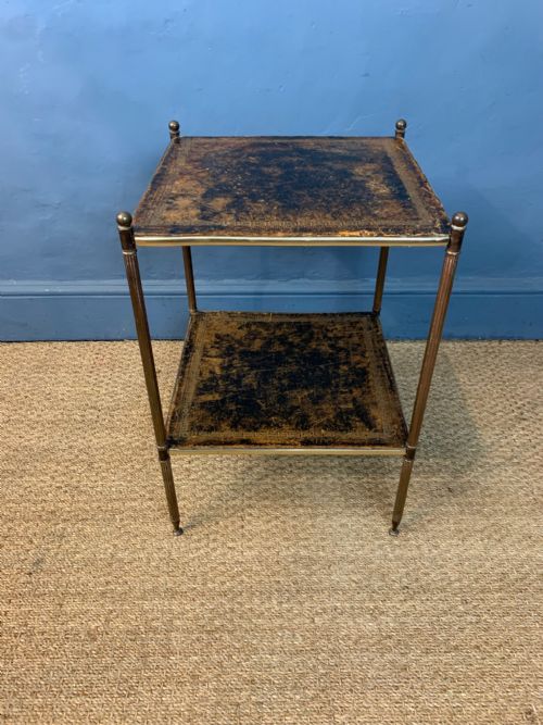 A 1930'S Brass Iron and Leather 2 Tier Trolley.