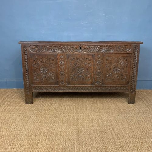 A Charles 11 Carved Oak Coffer Somerset Circa 1670