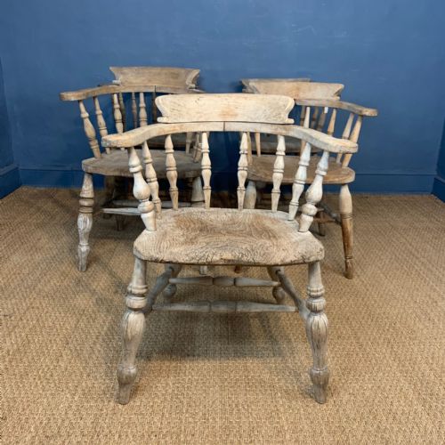 A Matched Set of Five Late 19th Century Elm and Beech Smokers Bow Windsor Chairs Circa 1900