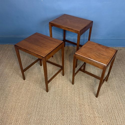 A Rare Set of Three Gordon Russell Walnut and Ebonised Nesting Occasional Tables Circa 1928