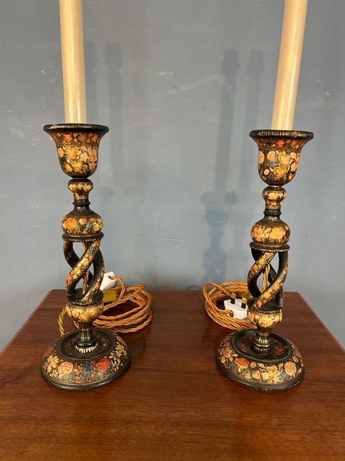 A Pair of Early 20th C Kashmiri Twist Table Lamps Circa 1910
