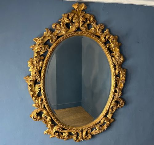 A Large Edwardian Carved Wood Gilt Oval Mirror Circa 1910