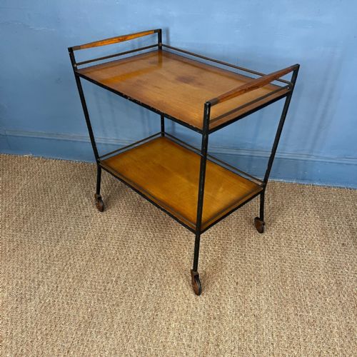 An English Oak Brass and Iron Trolley Circa 1930 in Art Deco Style .
