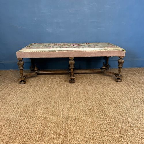 A Large Edwardian Carved Walnut Stool in William and Mary Style Circa 1910 .