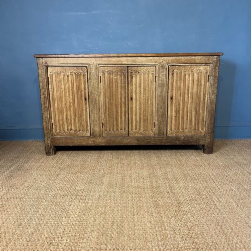A Late 19th C Limed Oak Linenfold Panelled Side Cabinet or Dresser