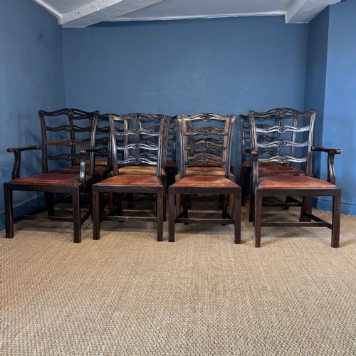 a set of 12 late 19th c georgian design mahogany ladder back dining chairs - CATEGORY: ANTIQUE CHAIRS - DATED 1900