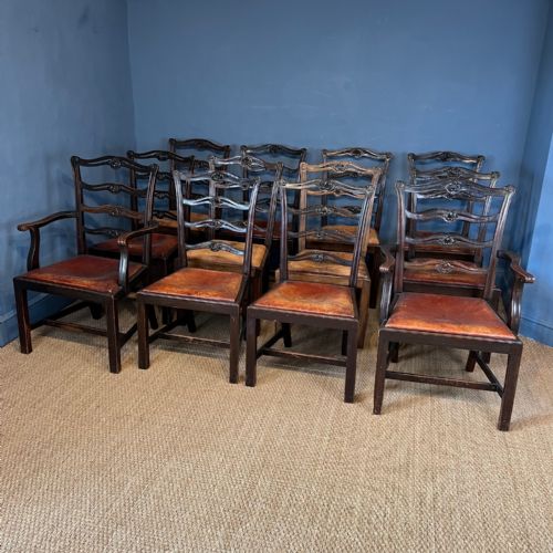 A SET OF 12 LATE 19TH C GEORGIAN DESIGN MAHOGANY LADDER BACK DINING CHAIRS - ADDITIONAL PHOTO 1
