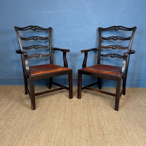 A SET OF 12 LATE 19TH C GEORGIAN DESIGN MAHOGANY LADDER BACK DINING CHAIRS - ADDITIONAL PHOTO 2