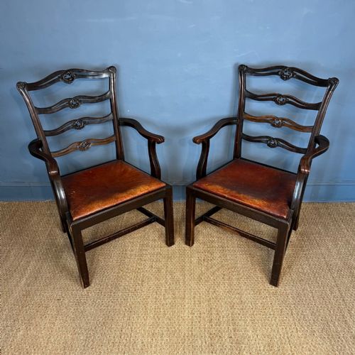 A SET OF 12 LATE 19TH C GEORGIAN DESIGN MAHOGANY LADDER BACK DINING CHAIRS - ADDITIONAL PHOTO 3