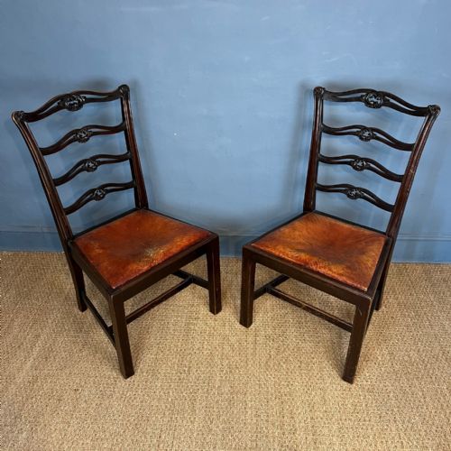 A SET OF 12 LATE 19TH C GEORGIAN DESIGN MAHOGANY LADDER BACK DINING CHAIRS - ADDITIONAL PHOTO 7