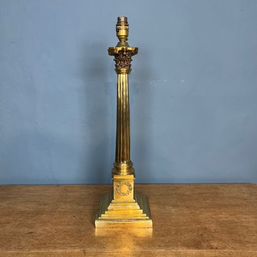 An Edwardian Brass Corinthian Column Table Lamp Circa 1910 .