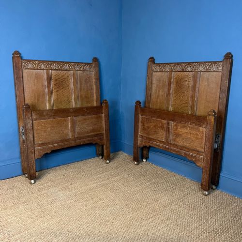 A Pair of Bath Cabinet Makers Limed Oak Single Beds Circa 1930