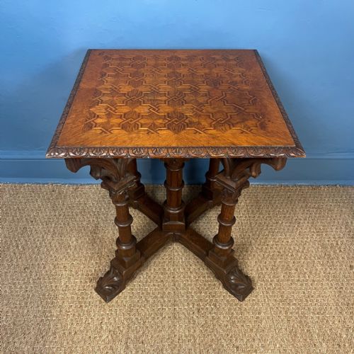 A Gothic Oak Parquetry Square Table Circa 1860 Probably