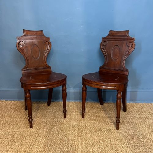 A Pair of George 111 Hepplewhite Period Mahogany Hall Chairs Circa 1790