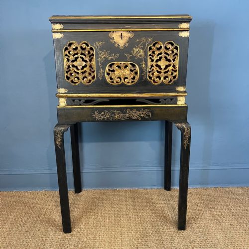 An 18th C Chinese Export Lacquer Cabinet on Contemporary George II English Stand
