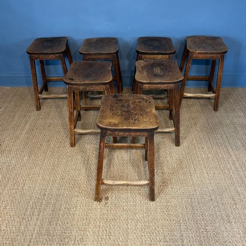 A Set of 6 Late Victorian Elm Stools Circa 1890