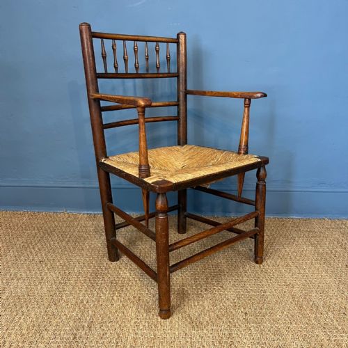 A Late 19th C Rush Seated Beech Country Armchair Circa 1880