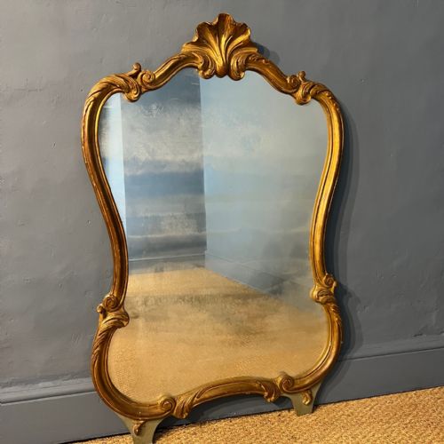 An Early 19th Century French Gilt and Painted Wall Mirror in Louis XV Rococo Style Circa 1830