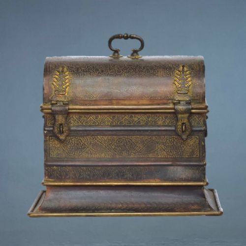 A Late 19th C Iron and Brass Inlaid Rajastani Merchants Trunk