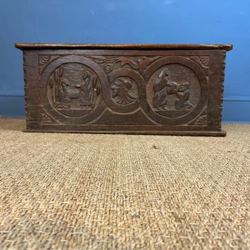 A 17th C Flemish Carved Oak Coffer Circa 1650