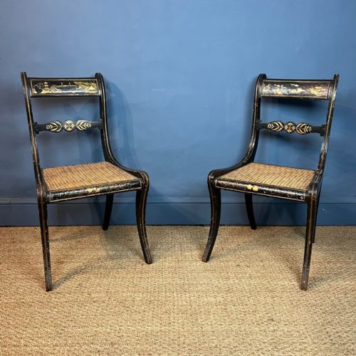 A Pair of Regency Ebonised Sabre Leg Side Chairs Circa 1820