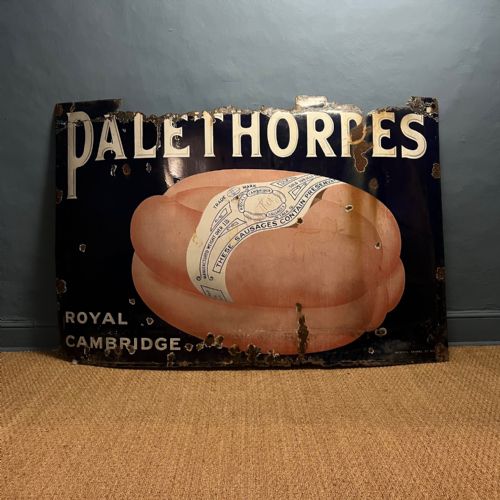 AN ENORMOUS 1930'S ENAMEL PALETHORPES SAUSAGES ADVERTISING SIGN