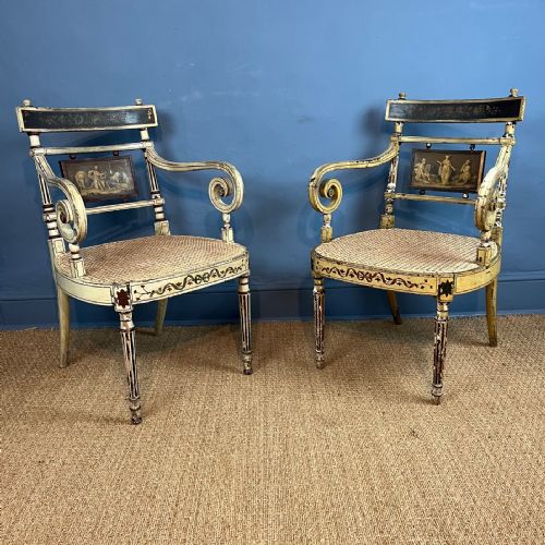 A Pair of Regency Painted Elbow Chairs Circa 1820