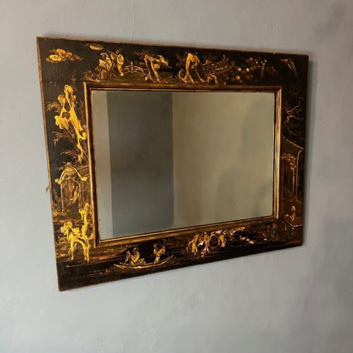 A Late 19th Century Chinoiserie Lacquer Rectangular Mirror Circa 1890