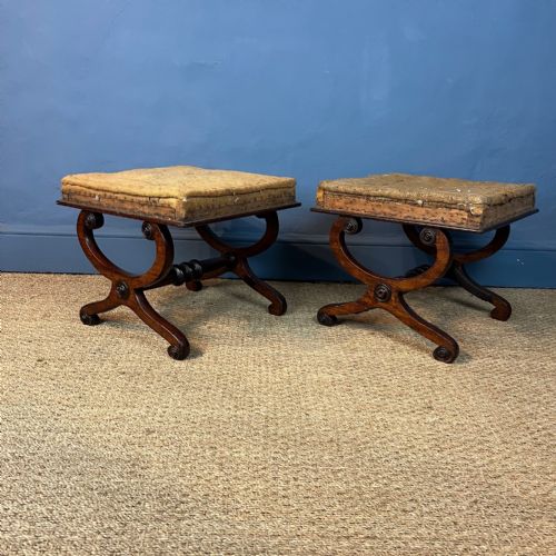 A Pair of Regency Mahogany X-frame Stools Circa 1820