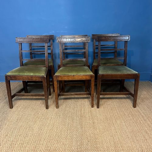 A Set of Six Early 19th Century Elm Provincial Dining Chairs in Sheraton Style