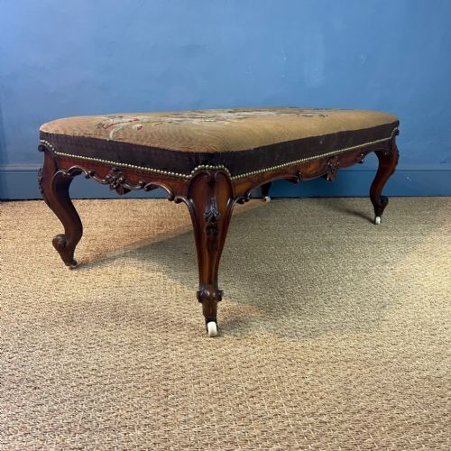 A Large Early Victorian Rosewood Cabriole Leg Stool Circa 1860