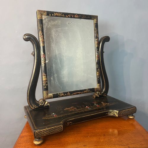 A Late 19th C Chinoiserie Lacquer Swing Frame Toilet Mirror