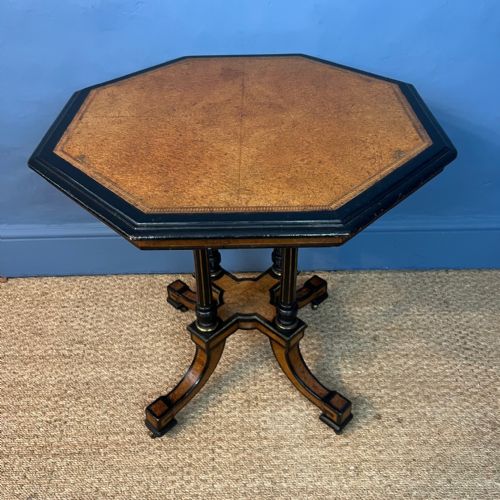 A Victorian Amboyna and Ebonised Octagonal Lamp Table Circa 1865