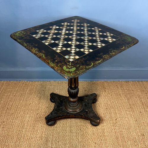 A William IV Papier-mâché Gilt and Green Painted Chess Table Circa 1835