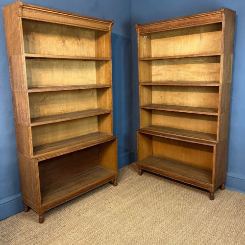 A Pair of Heals Oak Open Bookcases Circa 1930 Retailed by Minty`s of Oxford