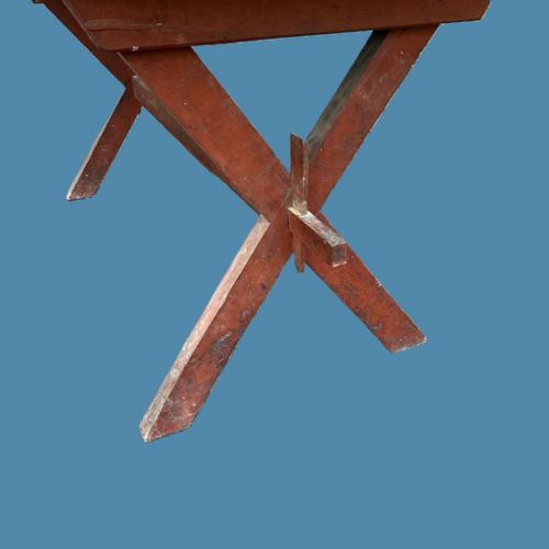 A MID 19TH CENTURY WELSH PINE X FRAME TAVERN TABLE CIRCA 1860 THE BASE WITH THE ORIGINAL RED PAINT - ADDITIONAL PHOTO 2