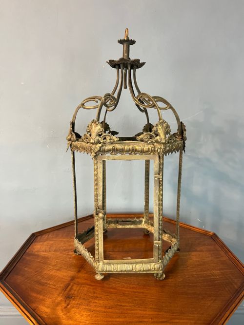 A Late 19th Century Gilt Brass Hexagonal Hall Lantern Circa 1890