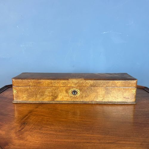 A VICTORIAN TOOLED LEATHER PEN BOX CIRCA 1890