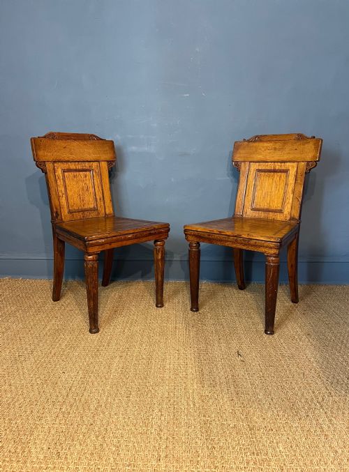 A Pair of William IV Oak Hall Chairs Circa 1835 in the Style of Sir Charles Barry
