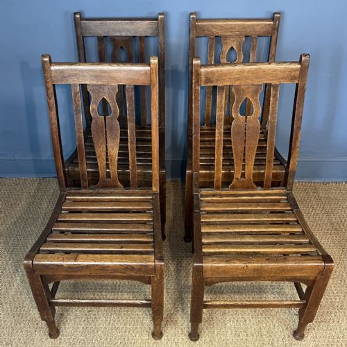 AN UNUSUAL SET OF 4 AESTHETIC MOVEMENT OAK CHAIRS BY JAS SHOOLBRED LTD CIRCA 1890 - ADDITIONAL PHOTO 1